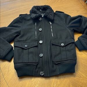 Express Men’s Wool Blend Winter Bomber Jacket Sz Small w/ Detachable Collar EUC